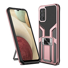 Silicone Matte Finish and Plastic Back Cover Case with Magnetic Finger Ring Stand ZL1 for Samsung Galaxy A02s Rose Gold