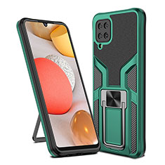 Silicone Matte Finish and Plastic Back Cover Case with Magnetic Finger Ring Stand ZL1 for Samsung Galaxy A12 Green