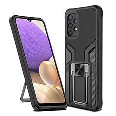 Silicone Matte Finish and Plastic Back Cover Case with Magnetic Finger Ring Stand ZL1 for Samsung Galaxy A32 4G Black