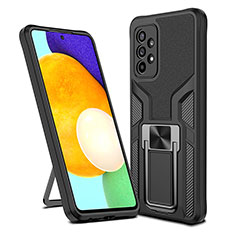 Silicone Matte Finish and Plastic Back Cover Case with Magnetic Finger Ring Stand ZL1 for Samsung Galaxy A52s 5G Black