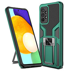 Silicone Matte Finish and Plastic Back Cover Case with Magnetic Finger Ring Stand ZL1 for Samsung Galaxy A52s 5G Green