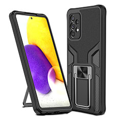 Silicone Matte Finish and Plastic Back Cover Case with Magnetic Finger Ring Stand ZL1 for Samsung Galaxy A72 4G Black