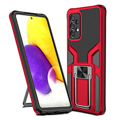 Silicone Matte Finish and Plastic Back Cover Case with Magnetic Finger Ring Stand ZL1 for Samsung Galaxy A72 4G Red