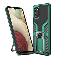 Silicone Matte Finish and Plastic Back Cover Case with Magnetic Finger Ring Stand ZL1 for Samsung Galaxy M02s Green