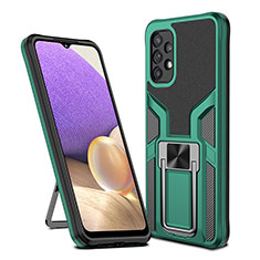 Silicone Matte Finish and Plastic Back Cover Case with Magnetic Finger Ring Stand ZL1 for Samsung Galaxy M32 5G Green
