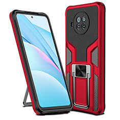 Silicone Matte Finish and Plastic Back Cover Case with Magnetic Finger Ring Stand ZL1 for Xiaomi Mi 10i 5G Red