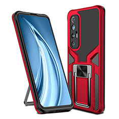 Silicone Matte Finish and Plastic Back Cover Case with Magnetic Finger Ring Stand ZL1 for Xiaomi Mi 10S 5G Red