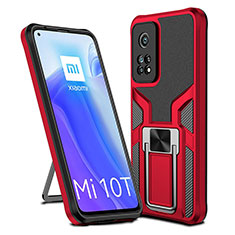 Silicone Matte Finish and Plastic Back Cover Case with Magnetic Finger Ring Stand ZL1 for Xiaomi Mi 10T 5G Red