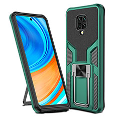 Silicone Matte Finish and Plastic Back Cover Case with Magnetic Finger Ring Stand ZL1 for Xiaomi Poco M2 Pro Green