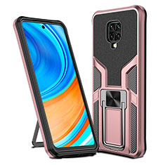 Silicone Matte Finish and Plastic Back Cover Case with Magnetic Finger Ring Stand ZL1 for Xiaomi Poco M2 Pro Rose Gold