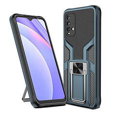 Silicone Matte Finish and Plastic Back Cover Case with Magnetic Finger Ring Stand ZL1 for Xiaomi Redmi 9T 4G Cyan