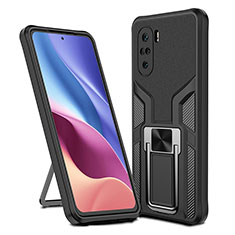 Silicone Matte Finish and Plastic Back Cover Case with Magnetic Finger Ring Stand ZL1 for Xiaomi Redmi K40 Pro 5G Black