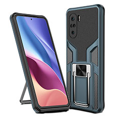 Silicone Matte Finish and Plastic Back Cover Case with Magnetic Finger Ring Stand ZL1 for Xiaomi Redmi K40 Pro+ Plus 5G Cyan