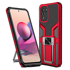 Silicone Matte Finish and Plastic Back Cover Case with Magnetic Finger Ring Stand ZL1 for Xiaomi Redmi Note 10 4G Red