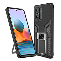 Silicone Matte Finish and Plastic Back Cover Case with Magnetic Finger Ring Stand ZL1 for Xiaomi Redmi Note 10 Pro 4G Black