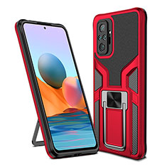 Silicone Matte Finish and Plastic Back Cover Case with Magnetic Finger Ring Stand ZL1 for Xiaomi Redmi Note 10 Pro 4G Red