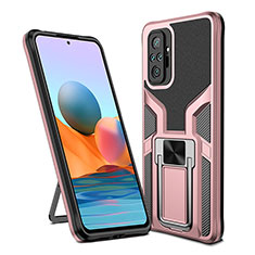 Silicone Matte Finish and Plastic Back Cover Case with Magnetic Finger Ring Stand ZL1 for Xiaomi Redmi Note 10 Pro 4G Rose Gold