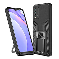 Silicone Matte Finish and Plastic Back Cover Case with Magnetic Finger Ring Stand ZL1 for Xiaomi Redmi Note 9 4G Black