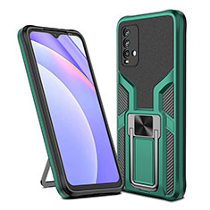 Silicone Matte Finish and Plastic Back Cover Case with Magnetic Finger Ring Stand ZL1 for Xiaomi Redmi Note 9 4G Green