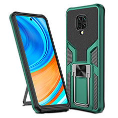 Silicone Matte Finish and Plastic Back Cover Case with Magnetic Finger Ring Stand ZL1 for Xiaomi Redmi Note 9 Pro Green