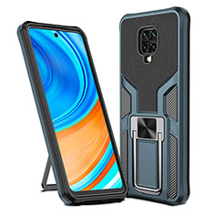 Silicone Matte Finish and Plastic Back Cover Case with Magnetic Finger Ring Stand ZL1 for Xiaomi Redmi Note 9S Cyan