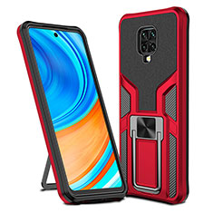 Silicone Matte Finish and Plastic Back Cover Case with Magnetic Finger Ring Stand ZL1 for Xiaomi Redmi Note 9S Red
