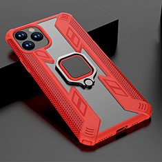 Silicone Matte Finish and Plastic Back Cover Case with Magnetic Stand A01 for Apple iPhone 11 Pro Max Red