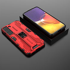 Silicone Matte Finish and Plastic Back Cover Case with Magnetic Stand A01 for Samsung Galaxy S22 5G Red