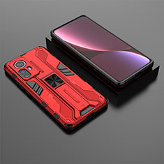 Silicone Matte Finish and Plastic Back Cover Case with Magnetic Stand A01 for Xiaomi Mi 12 5G Red