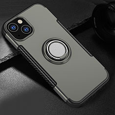 Silicone Matte Finish and Plastic Back Cover Case with Magnetic Stand A08 for Apple iPhone 14 Plus Gray