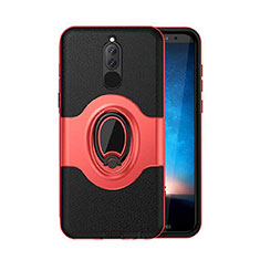 Silicone Matte Finish and Plastic Back Cover Case with Magnetic Stand for Huawei G10 Red