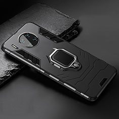 Silicone Matte Finish and Plastic Back Cover Case with Magnetic Stand for Huawei Mate 30 5G Black