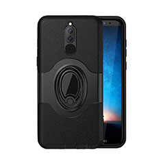 Silicone Matte Finish and Plastic Back Cover Case with Magnetic Stand for Huawei Nova 2i Black