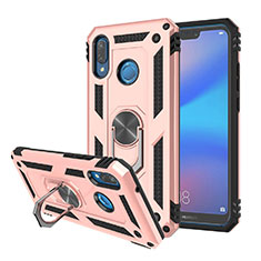 Silicone Matte Finish and Plastic Back Cover Case with Magnetic Stand for Huawei Nova 3e Rose Gold