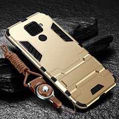 Silicone Matte Finish and Plastic Back Cover Case with Magnetic Stand for Huawei Nova 5z Gold