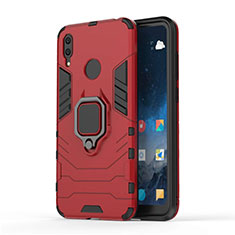 Silicone Matte Finish and Plastic Back Cover Case with Magnetic Stand for Huawei Y7 Pro (2019) Red