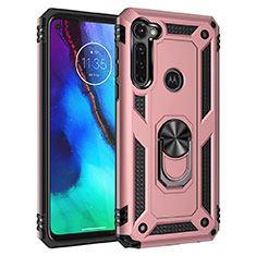 Silicone Matte Finish and Plastic Back Cover Case with Magnetic Stand for Motorola Moto G Stylus Rose Gold