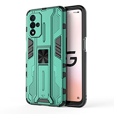 Silicone Matte Finish and Plastic Back Cover Case with Magnetic Stand for Oppo A93s 5G Green