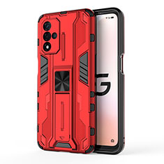 Silicone Matte Finish and Plastic Back Cover Case with Magnetic Stand for Oppo A93s 5G Red