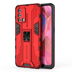 Silicone Matte Finish and Plastic Back Cover Case with Magnetic Stand for Oppo A95 4G Red
