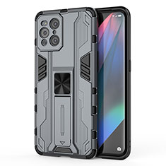 Silicone Matte Finish and Plastic Back Cover Case with Magnetic Stand for Oppo Find X3 Pro 5G Gray