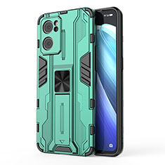 Silicone Matte Finish and Plastic Back Cover Case with Magnetic Stand for Oppo Find X5 Lite 5G Green