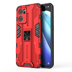 Silicone Matte Finish and Plastic Back Cover Case with Magnetic Stand for Oppo Find X5 Lite 5G Red