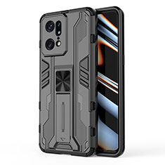 Silicone Matte Finish and Plastic Back Cover Case with Magnetic Stand for Oppo Find X5 Pro 5G Black