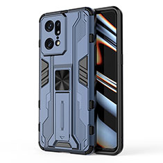 Silicone Matte Finish and Plastic Back Cover Case with Magnetic Stand for Oppo Find X5 Pro 5G Blue