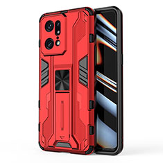 Silicone Matte Finish and Plastic Back Cover Case with Magnetic Stand for Oppo Find X5 Pro 5G Red