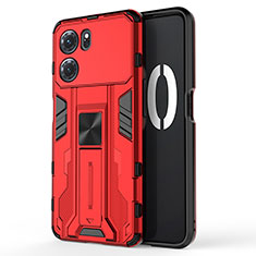 Silicone Matte Finish and Plastic Back Cover Case with Magnetic Stand for Oppo K10 5G Red