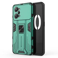 Silicone Matte Finish and Plastic Back Cover Case with Magnetic Stand for Oppo K10 Pro 5G Green