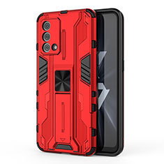 Silicone Matte Finish and Plastic Back Cover Case with Magnetic Stand for Oppo K9 5G Red