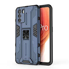 Silicone Matte Finish and Plastic Back Cover Case with Magnetic Stand for Oppo K9 Pro 5G Blue
